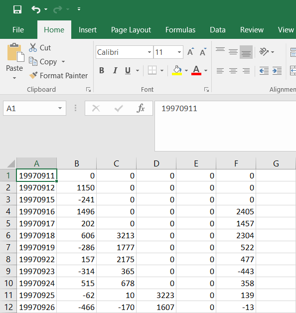 Open Interest Data in Excel formatted for Build Alpha