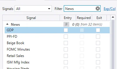 Build Alpha economic events and news trading interface showing GDP NFP CPI FOMC signals for crypto trading bot development around macro data releases