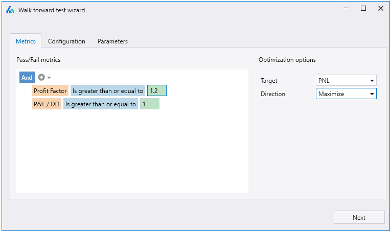 Create your own walk forward test criteria