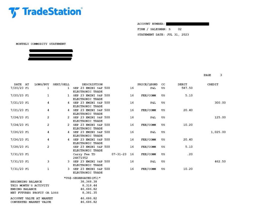 Trader 1 brokerage statement