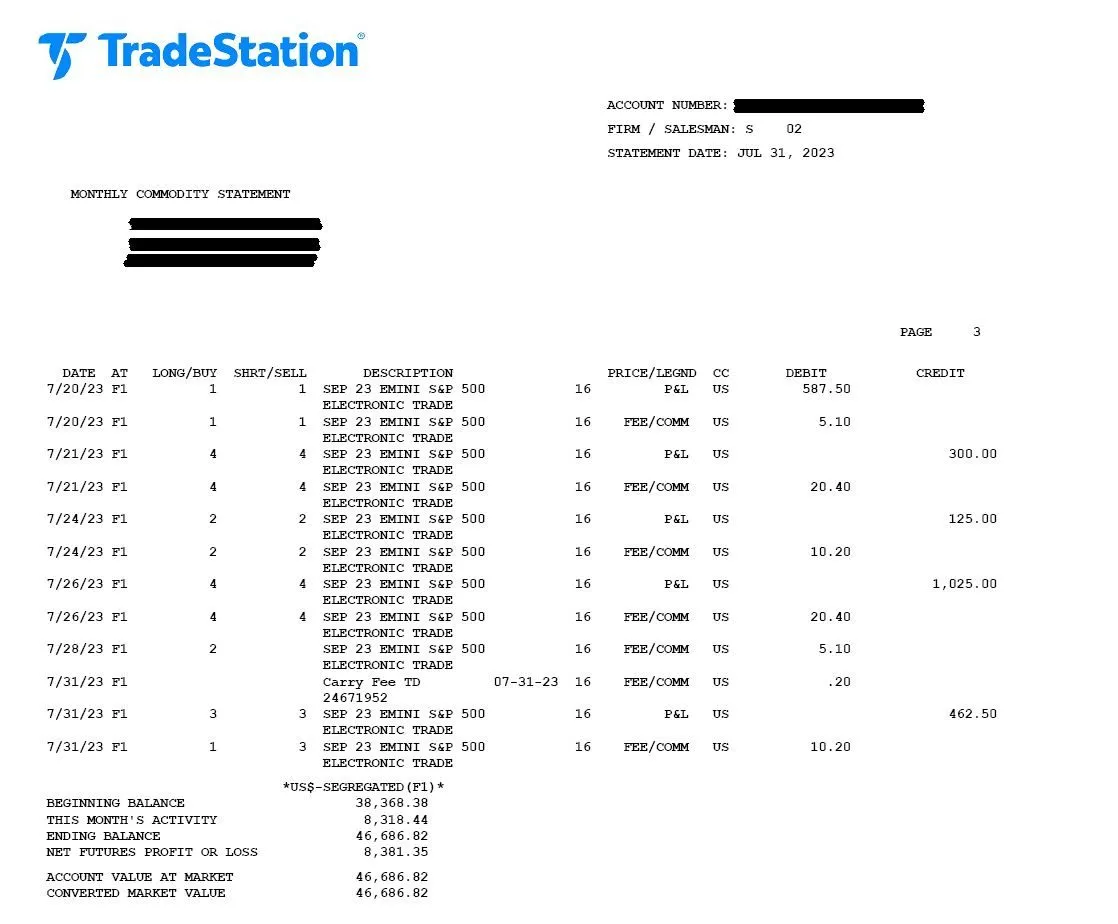 Trader 1 brokerage statement